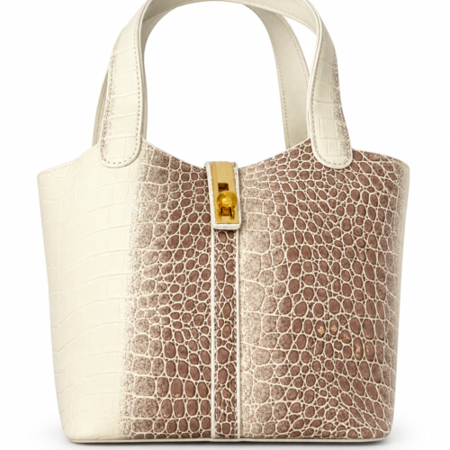 7957B99D-EFDC-4062-A8E0-7914CB3FB823 Crocodile-Embossed Leather Tote bag-beige & Brown